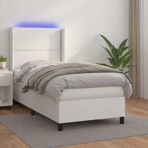 Box spring postel s matrací a LED bílá 100x200 cm umělá kůže 3139308
