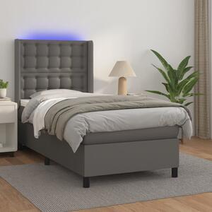 Box spring postel s matrací a LED šedá 80 x 200 cm umělá kůže 3139353
