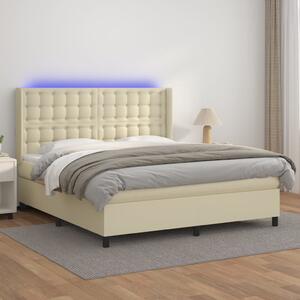 Box spring postel s matrací a LED krémová 160x200 cm umělá kůže 3139393
