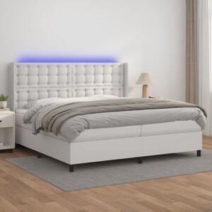 Box spring postel s matrací a LED bílá 200x200 cm umělá kůže 3139404