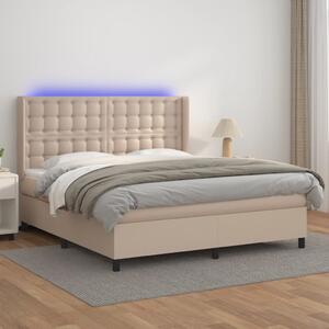 Box spring postel matrace a LED cappuccino 160x200cm umělá kůže 3139396