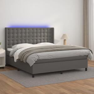 Box spring postel s matrací a LED šedá 160x200 cm umělá kůže 3139395
