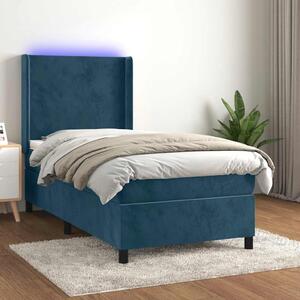 Box spring postel s matrací a LED tmavě modrá 90x190 cm samet 3139419