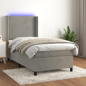 Box spring postel s matrací a LED světle šedá 80 x 200 cm samet 3139409
