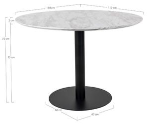 House Nordic Jídelní stůl Bolzano (Jídelní stůl s deskou v mramorovém vzhledu a černou podnoží\nø110x75cm)