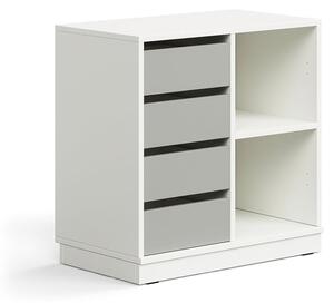 AJ Produkty Skříňka CASPER, 4 zásuvky, 2 přihrádky, sokl, bílá/šedá