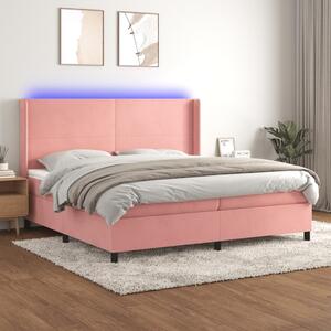 Box spring postel s matrací a LED růžová 200x200 cm samet 3139468