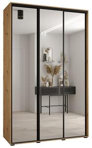 Šatní skříň DAVOS 2 posuvné zrcadlové dvěře, 150×235×45, DUB Artisan / černé pojezdy