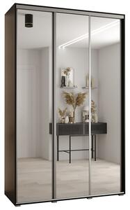 Šatní skříň DAVOS 2 posuvné zrcadlové dvěře, 150×235×45, Černá / stříbrné pojezdy