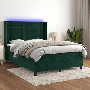 Box spring postel s matrací a LED tmavě zelená 140x190 cm samet 3139562