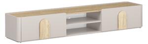 Moderní TV skříňka Amilio 220 cm s šuplíkem - kašmír / olejovaný dub / úchyty světlý dub