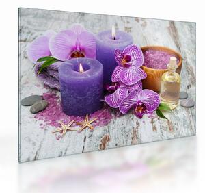 Skleněný obraz orchideí a svíček (70x50 cm)