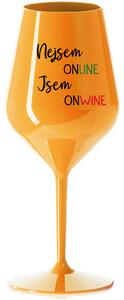 NEJSEM ONLINE JSEM ONWINE - oranžová nerozbitná sklenice na víno 470 ml