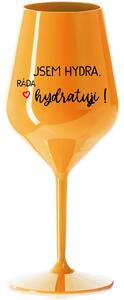 JSEM HYDRA. RÁDA HYDRATUJI! - oranžová nerozbitná sklenice na víno 470 ml