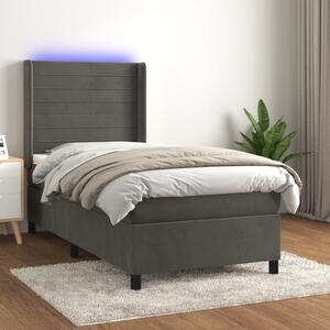Box spring postel s matrací a LED tmavě šedá 80 x 200 cm samet 3139590