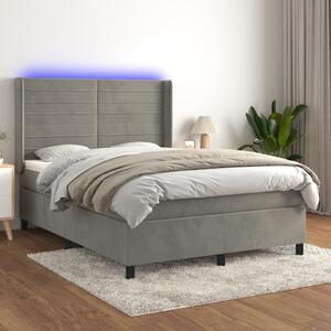 Box spring postel s matrací a LED světle šedá 140x190 cm samet 3139619