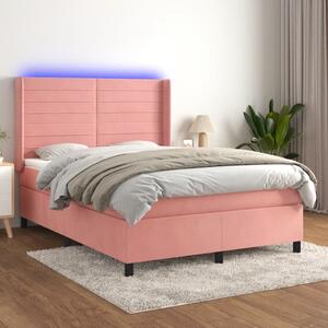 Box spring postel s matrací a LED růžová 140x190 cm samet 3139624
