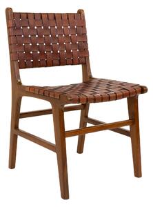 House Nordic Jídelní židle v kůži, hnědá s nohami z teakového dřeva (Hnědá)