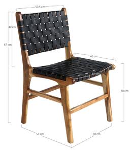 House Nordic Jídelní židle v kůži, černá s nohami z teakového dřeva (Přírodní / Černá)