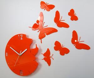 ModernClock 3D nalepovací hodiny Butterfly oranžové