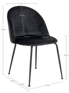 House Nordic Jídelní židle v sametové barvě, černá s černými nohami, HN1207 (Černá)