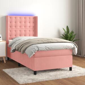 Box spring postel s matrací a LED růžová 90x190 cm samet 3139780