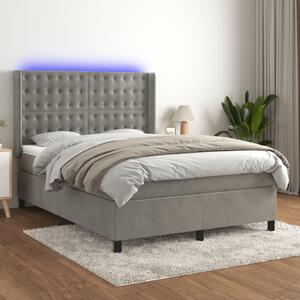 Box spring postel s matrací a LED světle šedá 140x190 cm samet 3139799