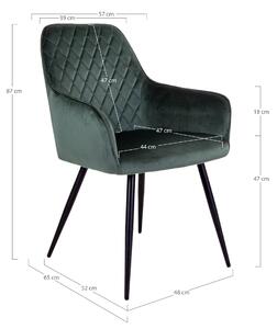 House Nordic Jídelní židle ze sametu, zelená s černými nohami, HN1206 (Zelená)