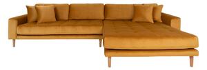 House Nordic Pohovka Lounge Sofa, pravá strana, z hořčicově žlutého sametu se čtyřmi polštáři a nohami z přírodního dřeva, HN1004 (Hořčicově žlutá)