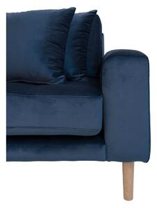 House Nordic Pohovka Lounge Sofa, levá strana, tmavě modrý samet, čtyři polštáře a nohy z přírodního dřeva, HN1005 (Tmavě modrá)