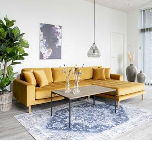 House Nordic Pohovka Lounge Sofa, pravá strana, z hořčicově žlutého sametu se čtyřmi polštáři a nohami z přírodního dřeva, HN1004 (Hořčicově žlutá)