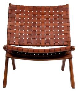 House Nordic Skládací židle v kůži, hnědá s nohami z teakového dřeva (Hnědá)