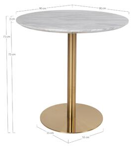 House Nordic Jídelní stůl Bolzano (Jídelní stůl s deskou v mramorovém vzhledu a podnoží v mosazném vzhledu\nø90x75cm)