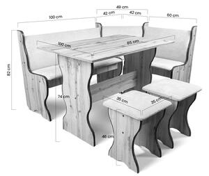 Jídelní set Denri rohová lavice ze stolem - bílá / Rosario 469