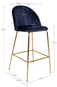 House Nordic Barová židle Lausanne (Barová židle z modrého sametu s nohami mosazného vzhledu\nHN1205)