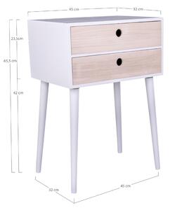 House Nordic Noční stolek Rimini (Noční stolek v bílé barvě se 2 zásuvkami z přírodního dřeva)