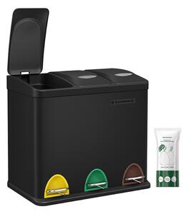 Koš na třídění odpadu SORT 24l (3x8l), černá SongmicsHome