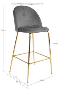 House Nordic Barová židle Lausanne (Barová židle v šedém sametu s nohami mosazného vzhledu\nHN1213)