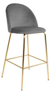 House Nordic Barová židle v sametové barvě, šedá s mosaznými nohami, HN1213 (Šedá)
