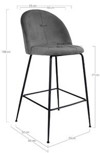 Sametová barová židle Louis šedá/černá