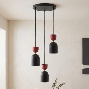 Závěsné svítidlo GAUDI 3 PREM – černé / vínové, 3× E14, šířka 34 cm