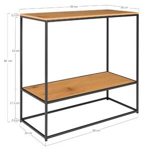 House Nordic Konzolový stůl Vita (Konzolový stolek s černým rámem a dvěma policemi v dubovém vzhledu\n80x36x80 cm)