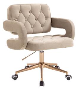 LuxuryForm DESIGN Židle ADRIA VELUR na zlaté podstavě s kolečky - latte