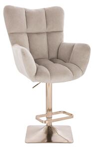 LuxuryForm DESIGN Barové křeslo AURORA VELUR na zlaté hranaté podstavě - latte