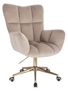 LuxuryForm DESIGN Křeslo AURORA VELUR na zlaté podstavě s kolečky - latte