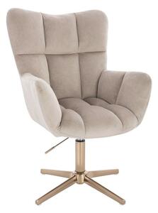 LuxuryForm DESIGN Křeslo AURORA VELUR na zlatém kříži - latte