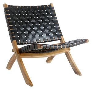 House Nordic Skládací židle v kůži, černá s nohami z teakového dřeva (Černá)