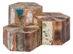 Masivní konferenční stolek Wakefield z recyklovaného dřeva, lakovaný, vícebarevný, šestihranný – 50×50×25 cm