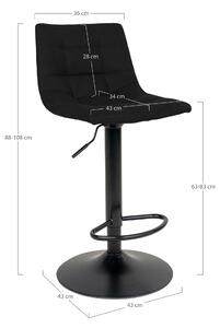 House Nordic Barová židle Middelfart (Barová židle z černého sametu s černými nohami\nHN1207)