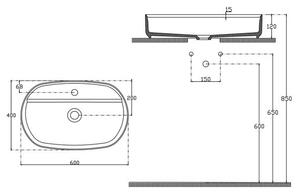 Isvea Infinity Oval Keramické umyvadlo na desku, 60x40 cm, ivory 10NF65060-2K